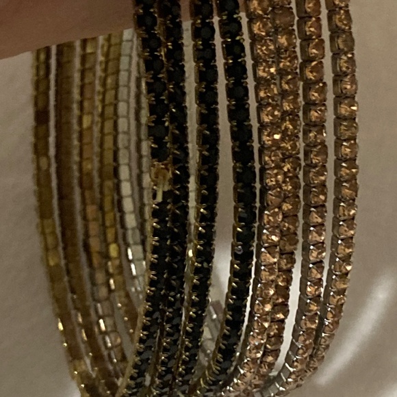 Set 8 Sparkle Champagne and Black Rhinestone Bracelets - Picture 8 of 8
